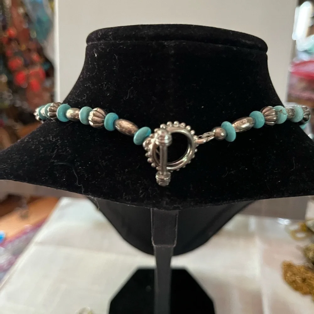 Silver and Turquoise Beaded Necklace and Earring Set vintage
